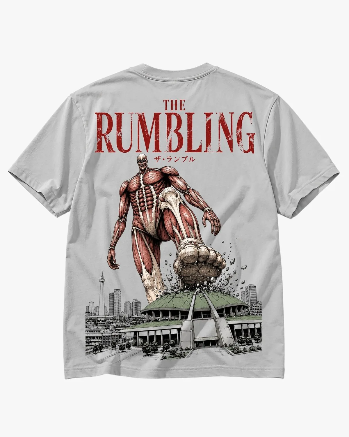 Kaos anime Attack on Dewan warna Sport Grey tampak belakang