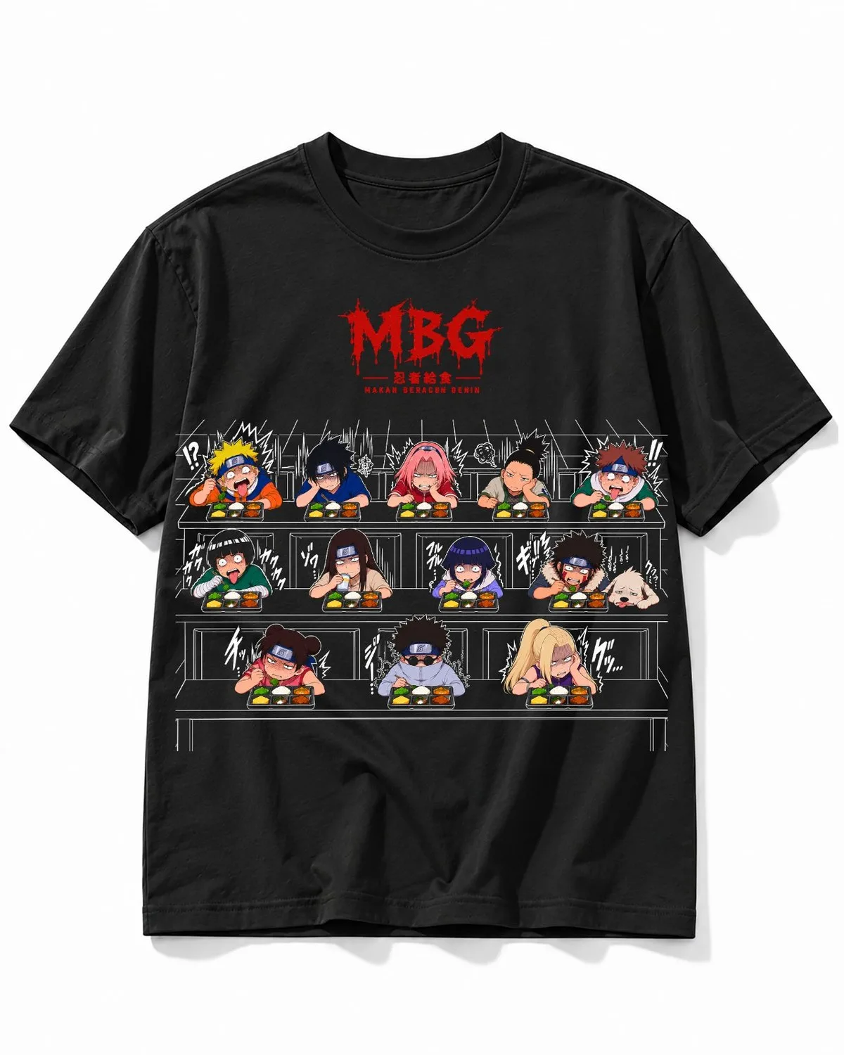 Kaos anime MBG — Makan Beracun Genin warna Hitam tampak depan