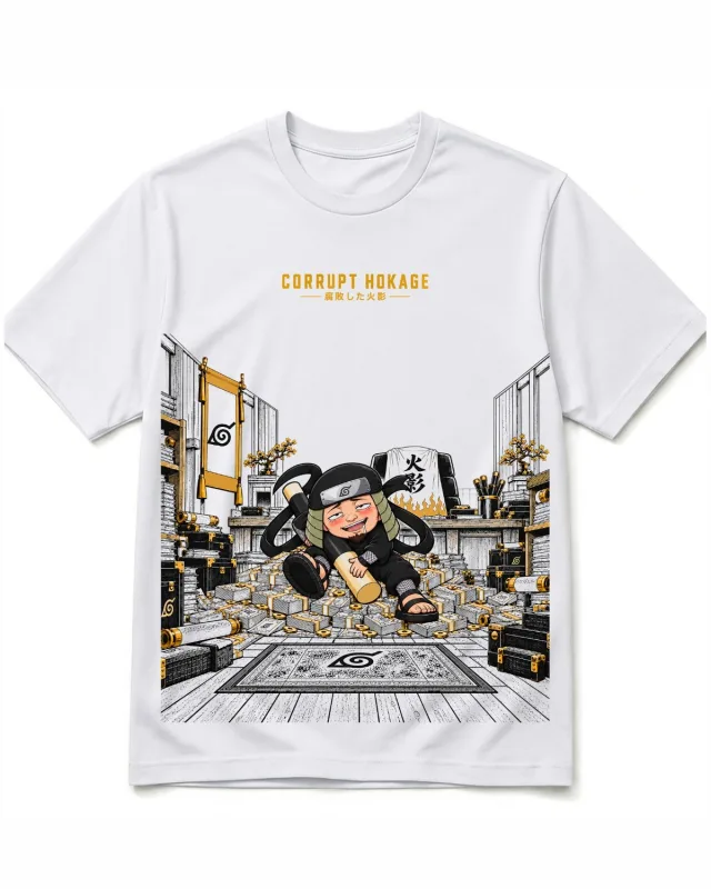 Kaos anime Corrupt Hokage warna Putih tampak depan